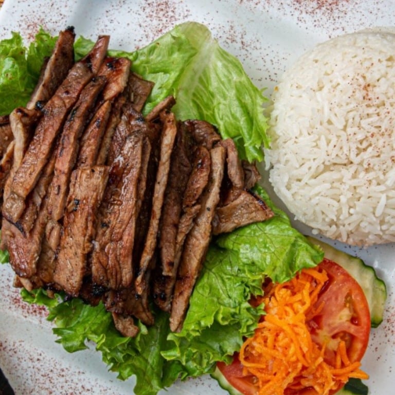 Grilled Pork & Eggroll Plate.